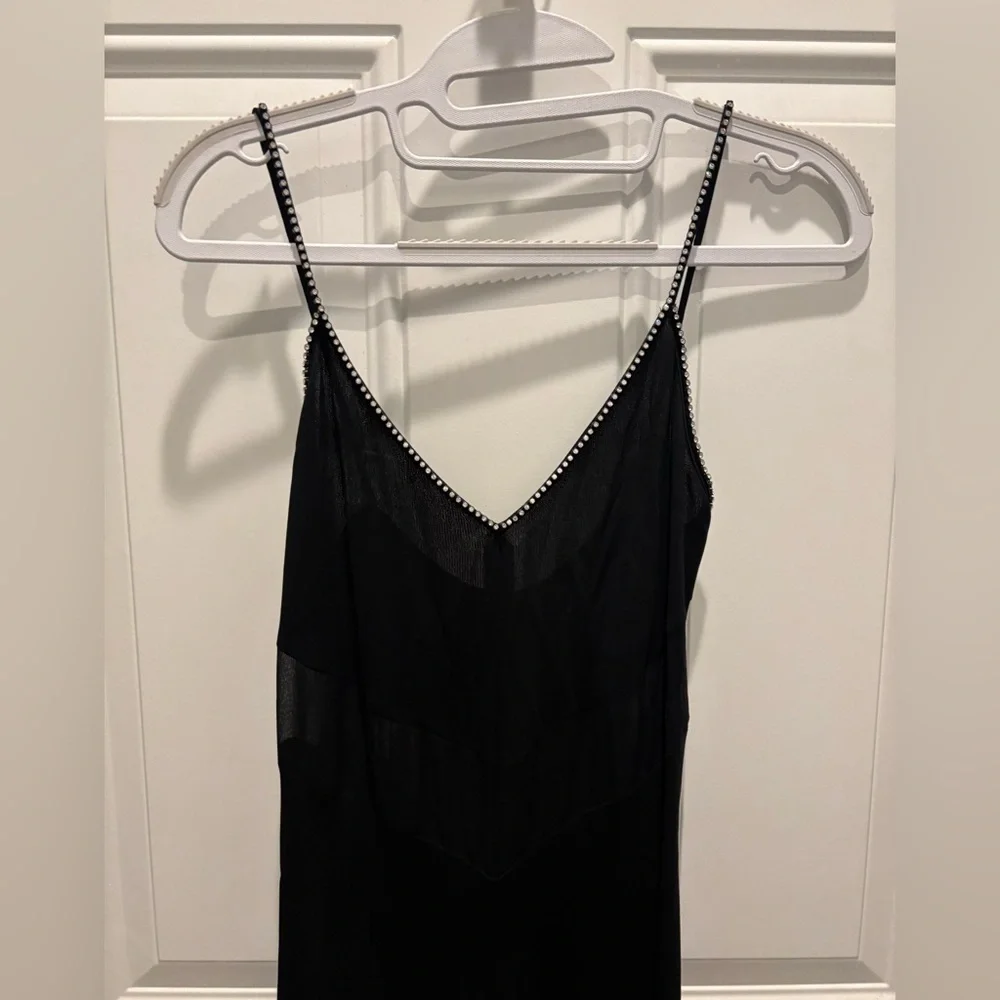 Fendi vintage black slip maxi dress with a v-neck and studded  trim. - Picture 3 of 6